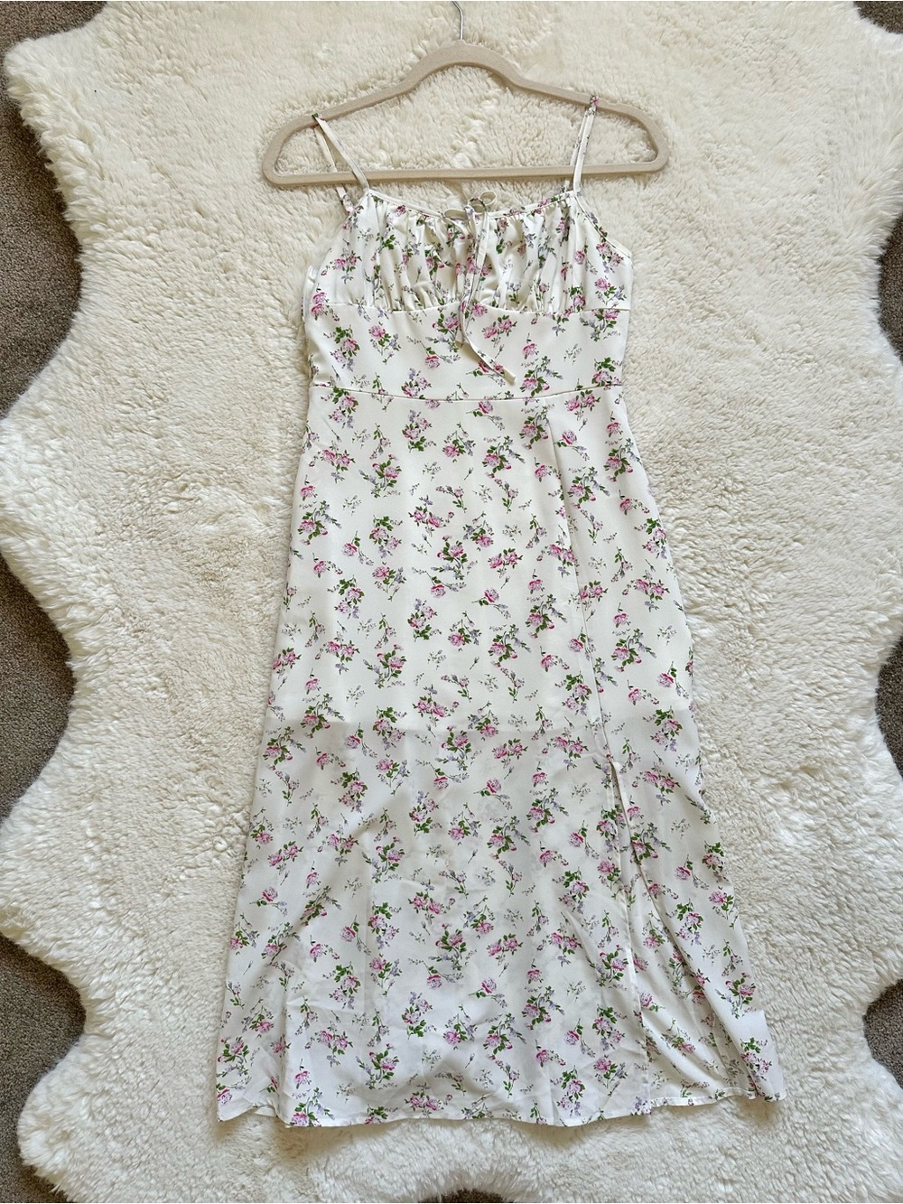 SHEIN Floral Midi Dress in White & Pink Size Small Like New